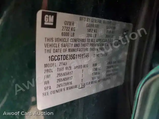 2016 Chevrolet Colorado 1GCGTDE35G1191595 — hoton gwanjo Copart na 12