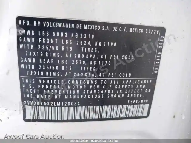 2020 Volkswagen Tiguan 3VV2B7AX2LM120084 — Iaai auction photo 9