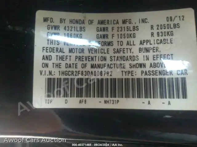 2013 Honda Accord 1HGCR2F83DA006792 — Iaai auction photo 9