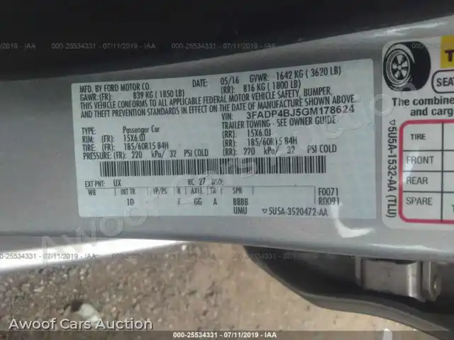 2016 Ford Fiesta 3FADP4BJ5GM178624 — photo 9 de la vente Iaai