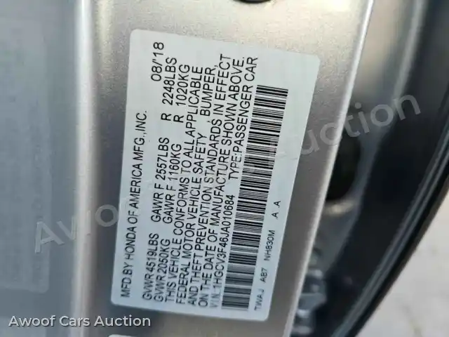 2018 Honda Accord 1HGCV3F46JA010684 — photo 16 de la vente Manheim