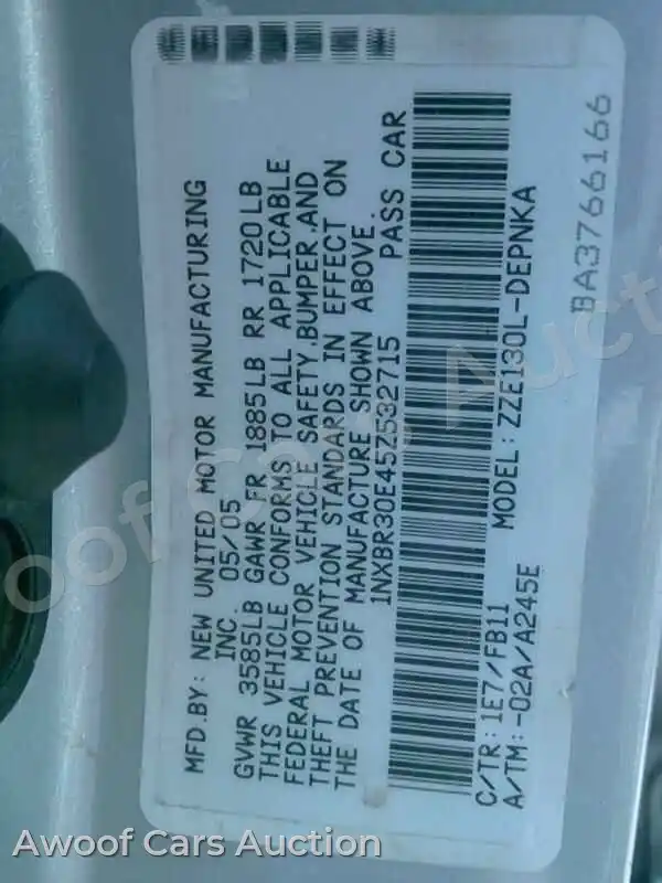 2005 Toyota Corolla 1NXBR30E45Z532715 — photo 6 de la vente Manheim