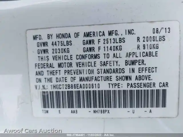 2014 Honda Accord 1HGCT2B86EA000610 — Iaai auction photo 9