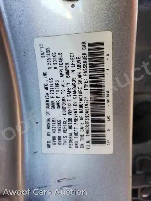 2013 Honda Accord 1HGCR2F59DA019522 — Copart auction photo 13
