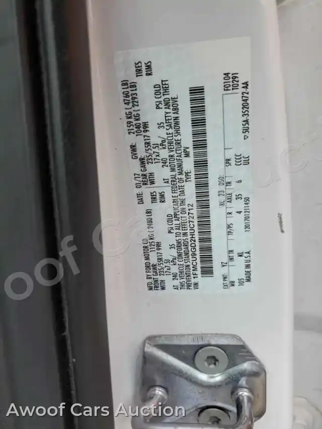 2017 Ford Escape 1FMCU9GD2HUC72712 — Copart auction photo 13
