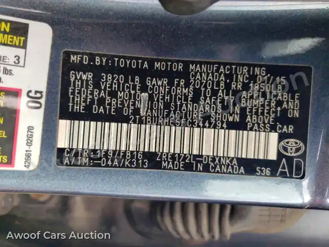 2015 Toyota Corolla 2T1BURHE5FC344794 — Copart auction photo 12