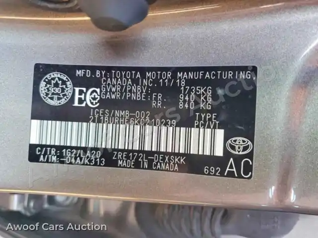 2019 Toyota Corolla 2T1BURHE6KC210239 — Copart auction photo 13