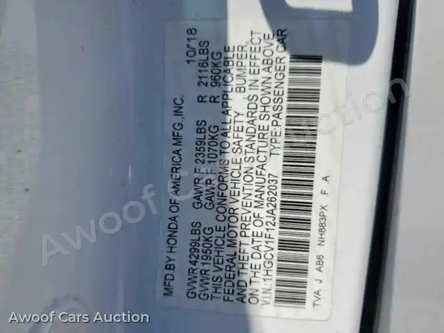 2018 Honda Accord 1HGCV1F12JA262037 — Copart auction photo 13