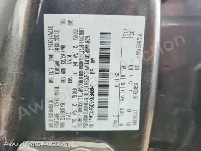 2019 Ford Escape 1FMCU9GD6KUB49941 — Copart auction photo 12