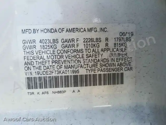 2019 Acura ILX 19UDE2F73KA011995 — hoton gwanjo Copart na 10