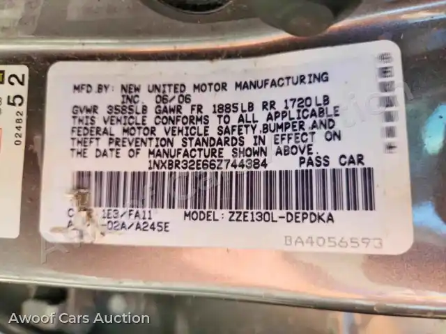 2006 Toyota Corolla 1NXBR32E66Z744384 — hoton gwanjo Copart na 12
