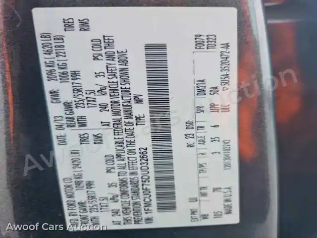 2013 Ford Escape 1FMCU0F75DUD32662 — photo 12 de la vente Copart