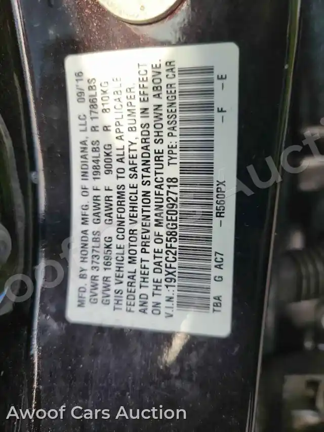 2016 Honda Civic 19XFC2F58GE092718 — Manheim auction photo 29