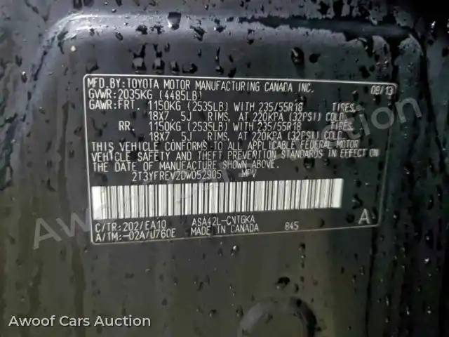 2013 Toyota RAV4 2T3YFREV2DW052905 — Copart auction photo 13