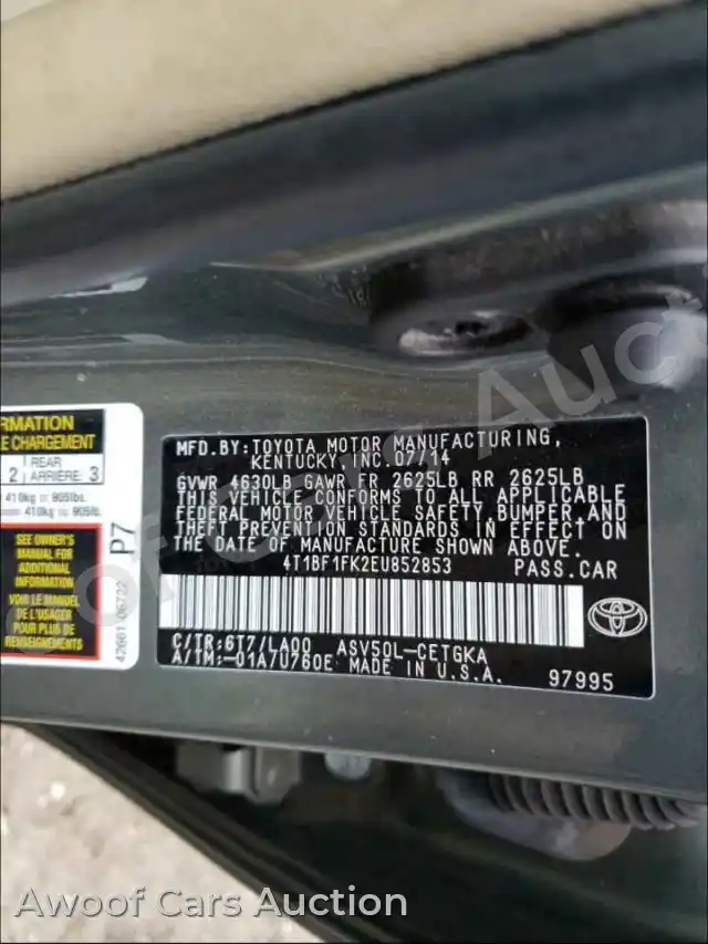 2014 Toyota Camry 4T1BF1FK2EU852853 — Copart auction photo 10