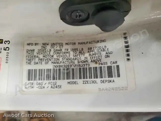 2007 Toyota Corolla 1NXBR32E37Z883373 — hoton gwanjo Copart na 12