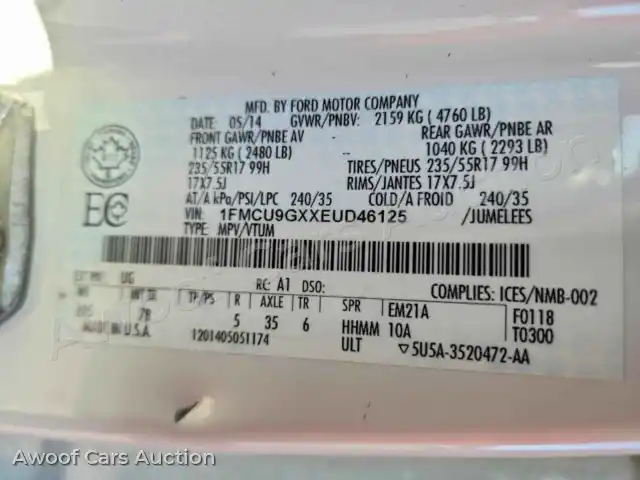2014 Ford Escape 1FMCU9GXXEUD46125 — Copart auction photo 13