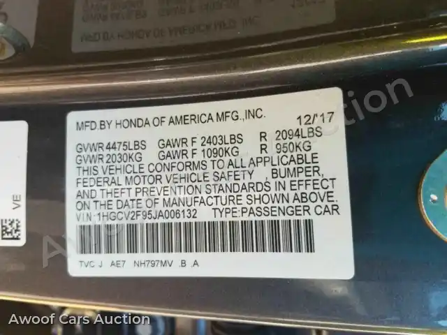 2018 Honda Accord 1HGCV2F95JA006132 — photo 12 de la vente Manheim