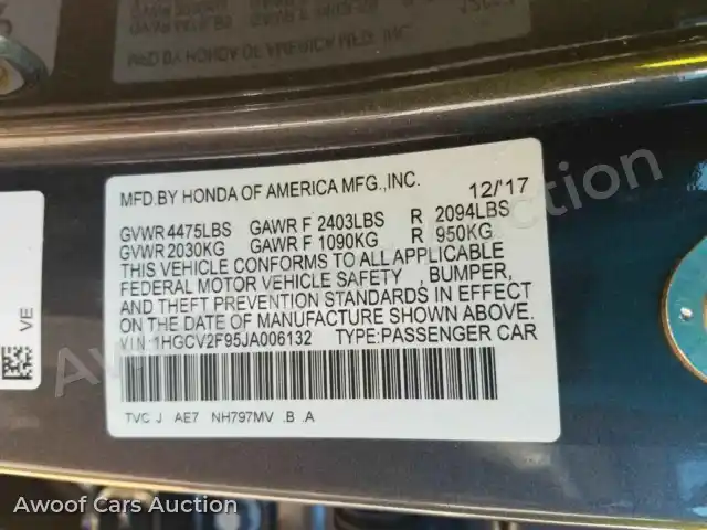 2018 Honda Accord 1HGCV2F95JA006132 — photo 11 de la vente Manheim