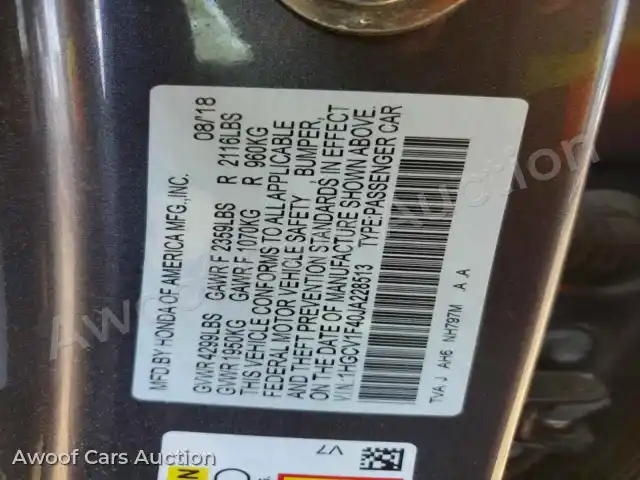 2018 Honda Accord 1HGCV1F40JA228513 — photo 12 de la vente Copart