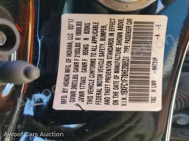 2017 Honda Civic 19XFC1F78HE208531 — Copart auction photo 12