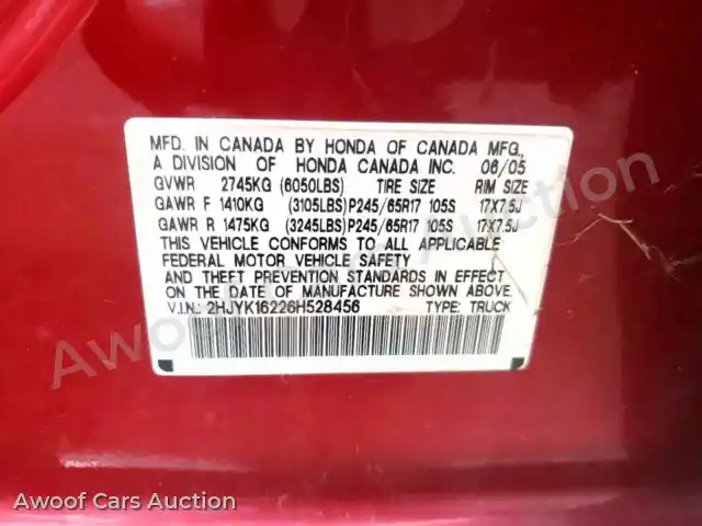 2006 Honda Ridgeline 2HJYK16226H528456 — Copart auction photo 12