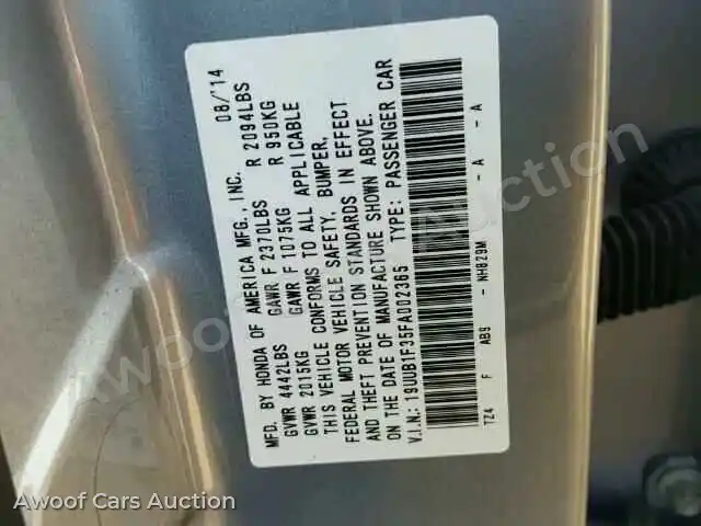 2015 Acura TLX 19UUB1F35FA002365 — Copart auction photo 10