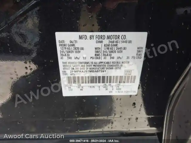 2021 Ford Edge 2FMPK4J91MBA07391 — hoton gwanjo Iaai na 9