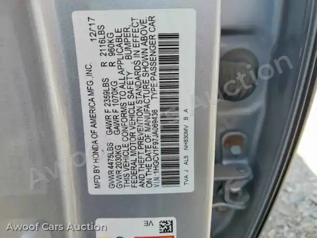 2018 Honda Accord 1HGCV1F97JA069436 — photo 12 de la vente Copart
