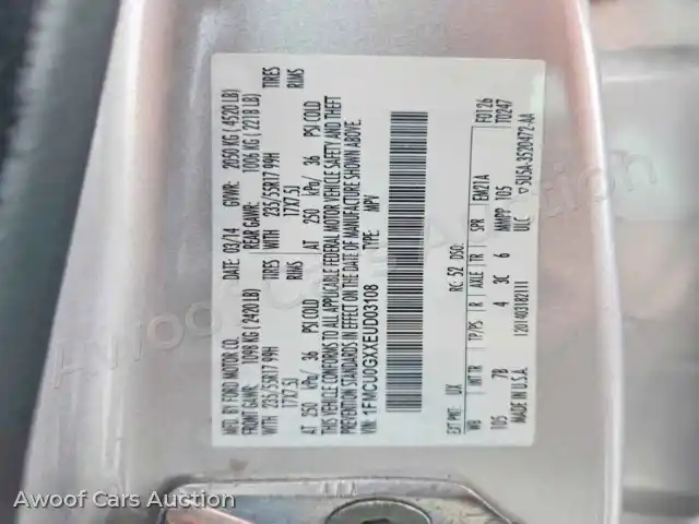 2014 Ford Escape 1FMCU0GXXEUD03108 — Copart auction photo 12