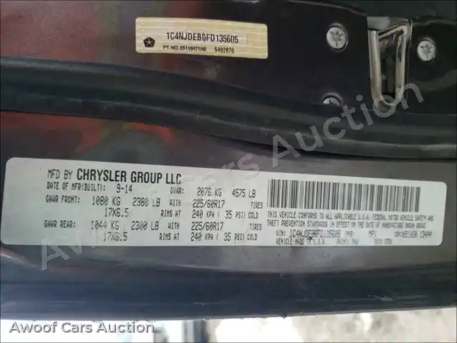 2015 Jeep Compass 1C4NJDEB8FD135605 — hoton gwanjo Copart na 10