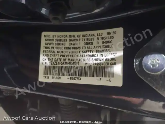 2021 Honda Insight 19XZE4F5XME004959 — photo 9 de la vente Iaai
