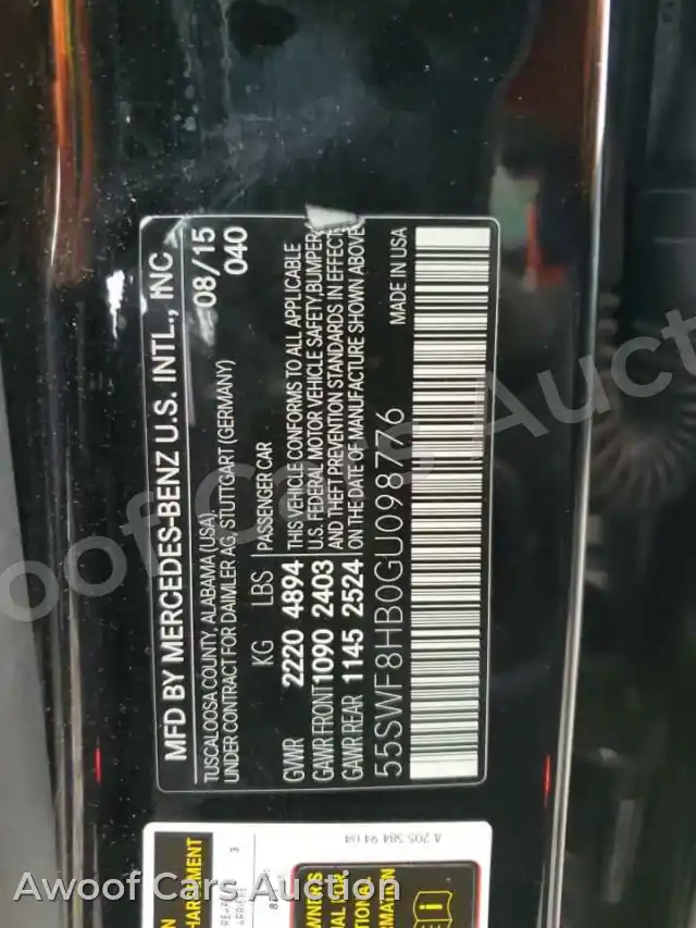 2016 Mercedes-Benz C-Class 55SWF8HB0GU098776 — Copart auction photo 12