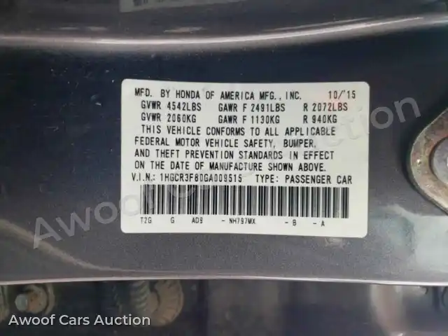 2016 Honda Accord 1HGCR3F80GA009515 — photo 12 de la vente Copart