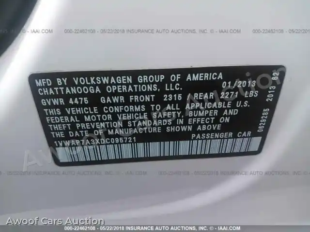 2013 Volkswagen Passat 1VWAP7A3XDC095721 — Iaai auction photo 9