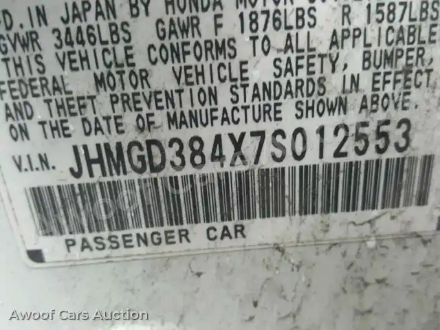 2007 Honda FIT JHMGD384X7S012553 — Copart auction photo 10
